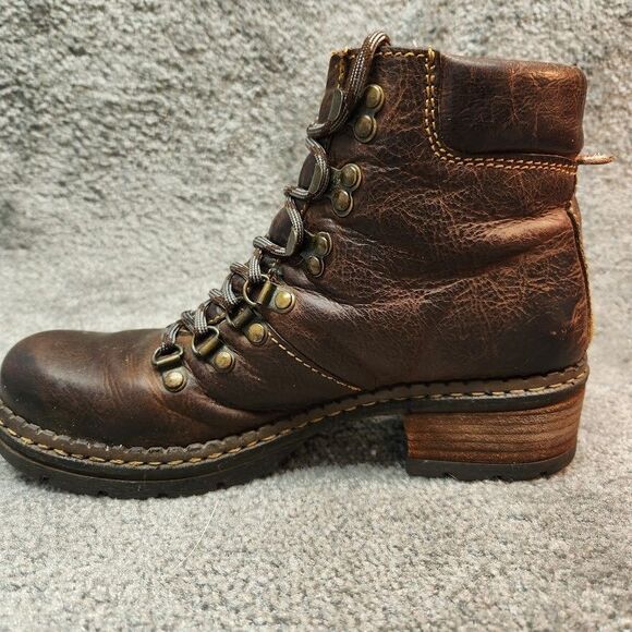 Born Concepts Chunky Boots Womens Size 8 Brown Leather Biker Lace Up Block Heel - Picture 3 of 15